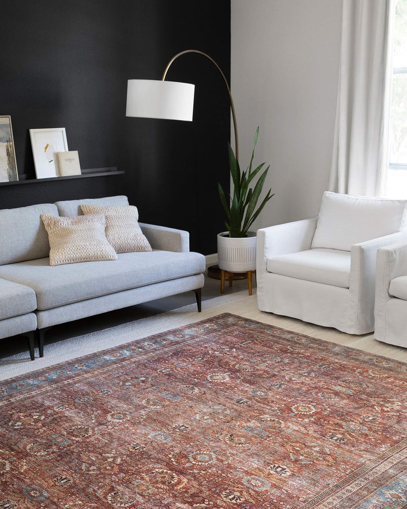 Loloi Layla Collection LAY-01 Brick/Blue 2'-0" x 5'-0" .13" Thick Accent Rug, Soft, Durable, Vintage Inspired, Distressed, Low Pile, Non-Shedding, Easy Clean, Printed, Living Room Rug - Image 2